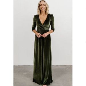 Baltic Born Sofia Velvet Maxi Dress in Olive Medium